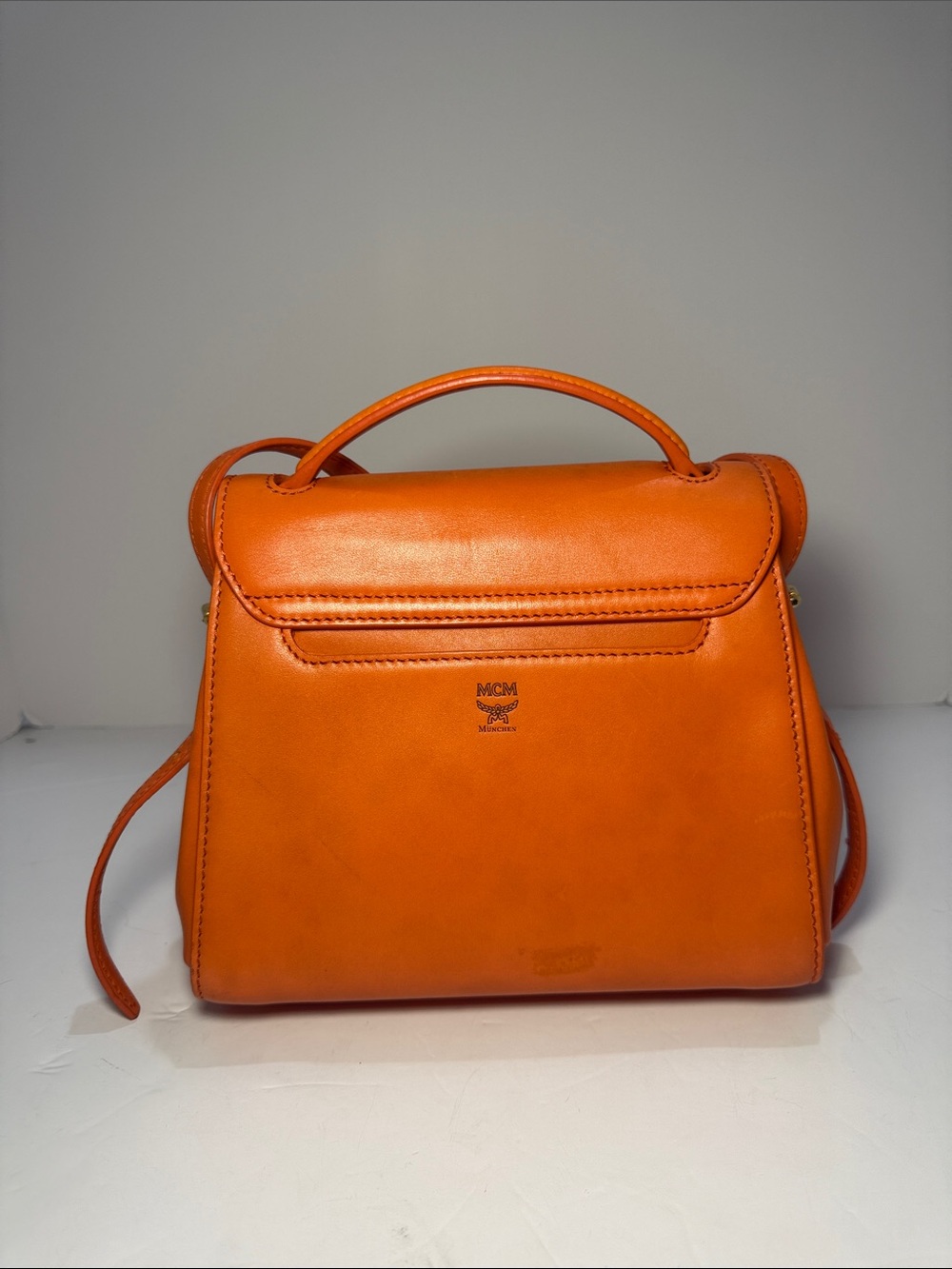 MCM Orange Leather Top Handle Crossbody Bag - Picture 3 of 12